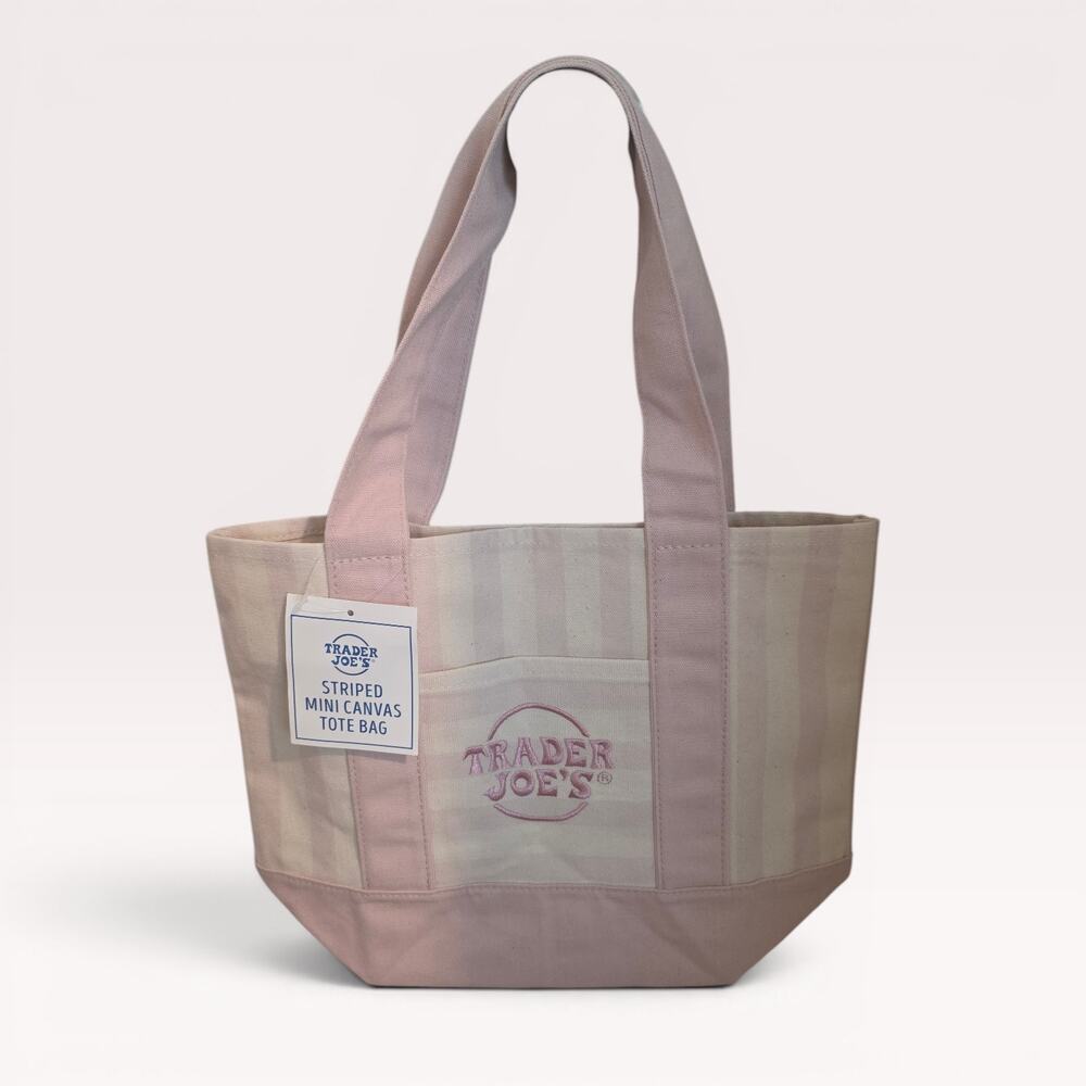 Trader Joe’s Striped Pink Canvas Mini Tote Bag – NWT – 13" × 10.5" × 6"